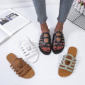 Wholesale Set Toe Plus Size Lady Sandal Comfortable Summer Flat Sandal Shoes Womens Plain Black Slide Sandals